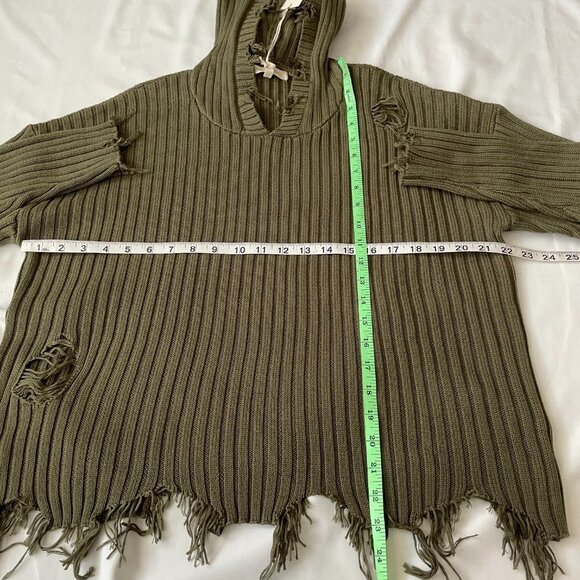 Gilded Intent Women's Distressed Sweater ribbed knit Olive Green size S NWT - Picture 4 of 7